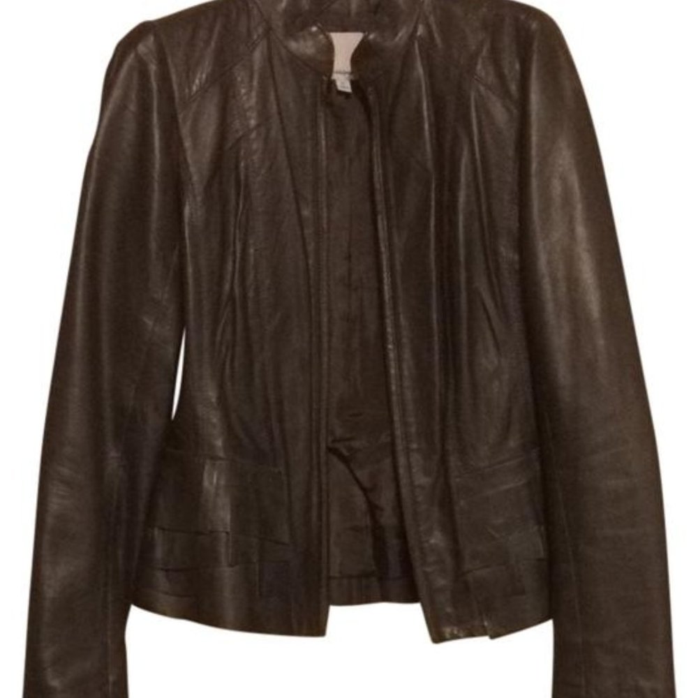 Leather Coat With Ruffle Detail - Picture 2 of 11